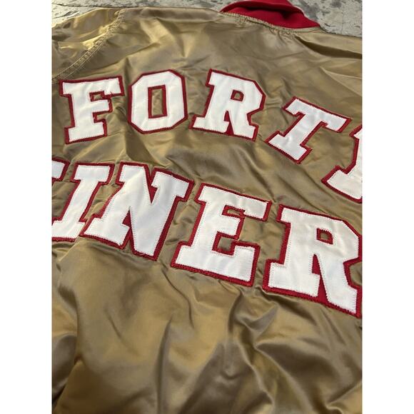 San Francisco 49ers mens Forty Throwback Gold Red satin jacket Wilson 32 - Picture 5 of 7